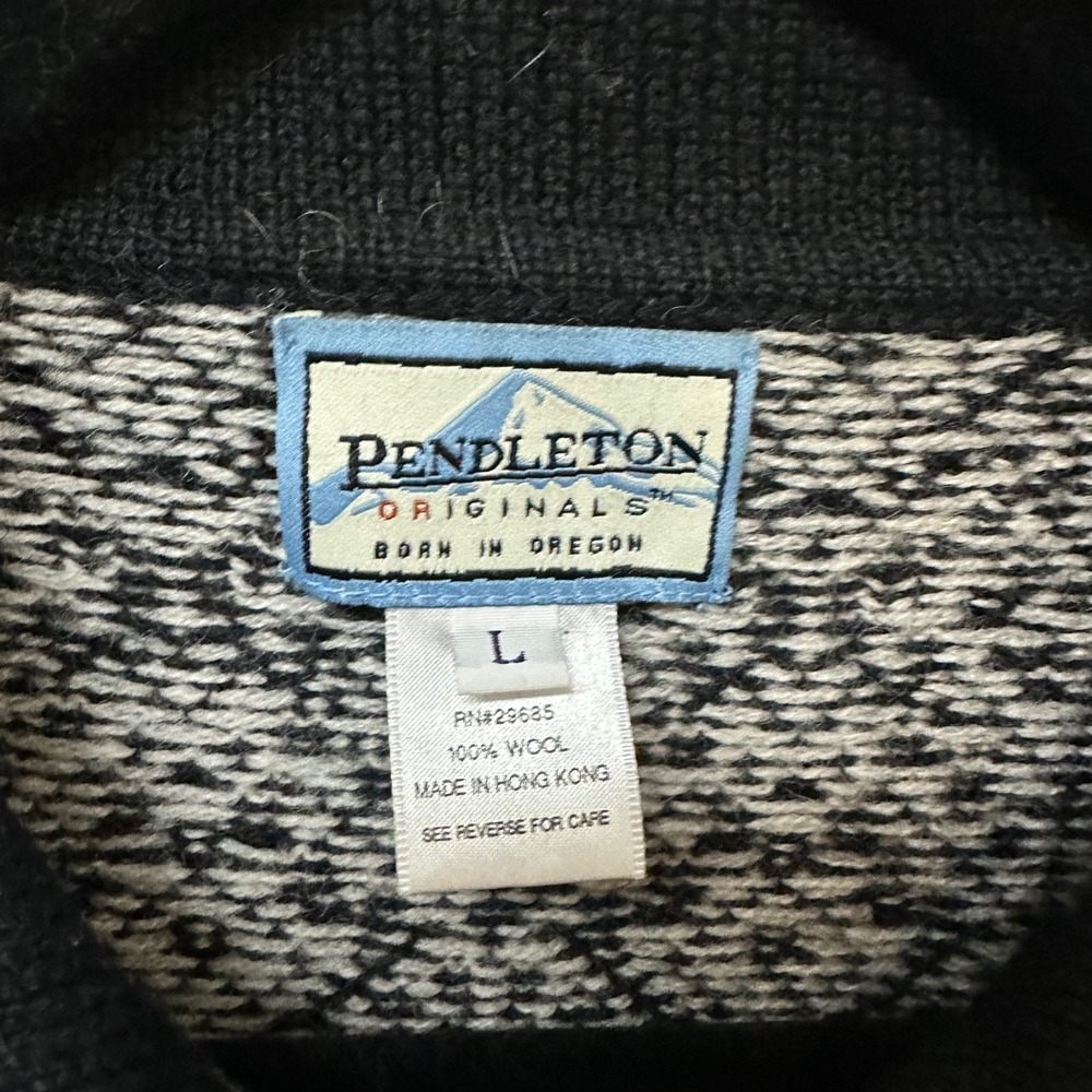 Pendleton Originals Wool Cardigan Sweater Red Black Fair Isle Polo Collar Large - Picture 5 of 8